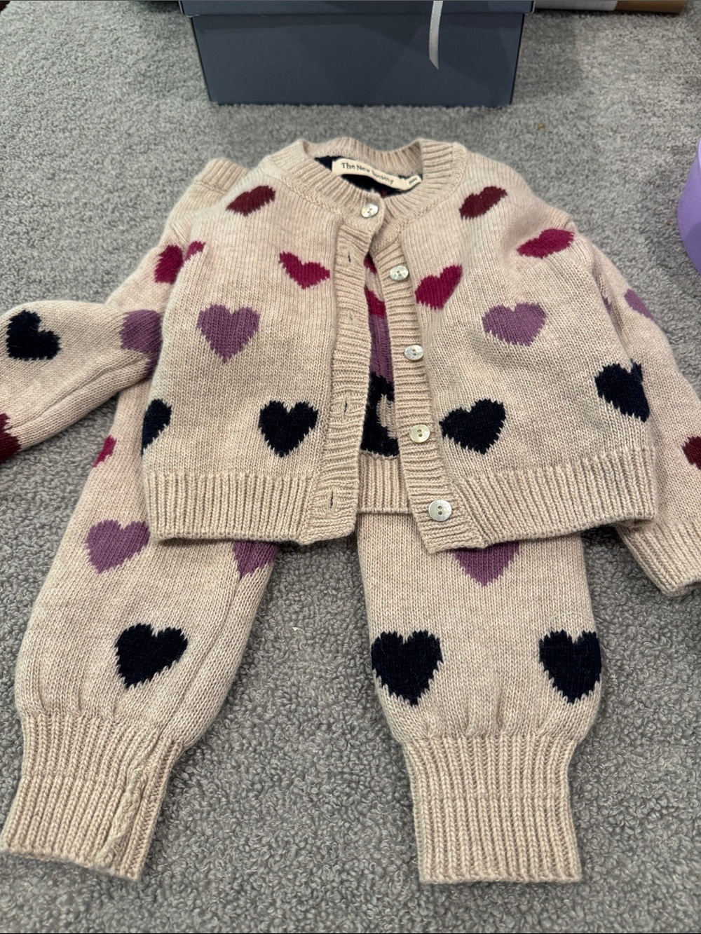 The New Society Kids Beige Heart Knit Matching Set